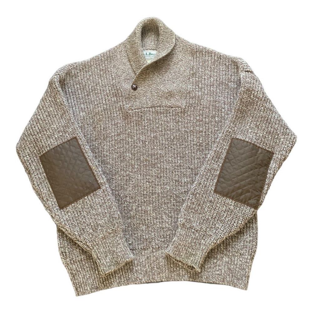 Vintage Mens L.L. Bean Cowl Neck Elbow Patches Pullover Wool Knit Sweater